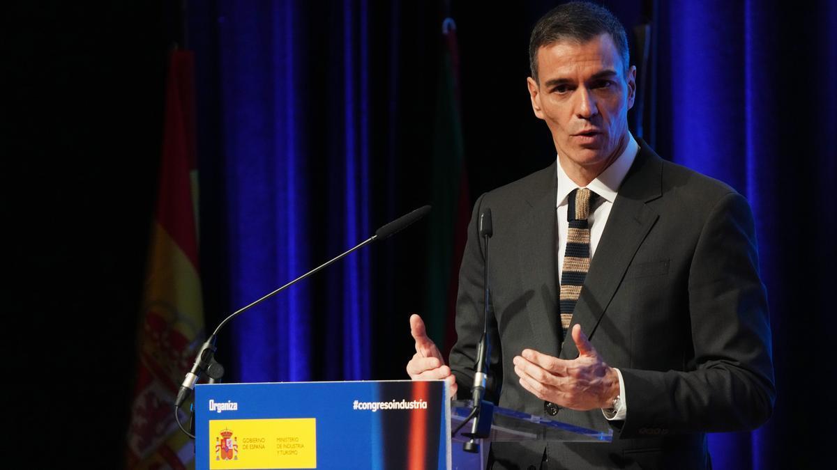 Pedro Sánchez, durante su intervención en el Palacio Euskalduna de Bilbao.