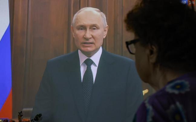 El presidente ruso, Vladimir Putin, durante el discurso en el que se ha referido por primera vez a la rebelión del Grupo Wagner.