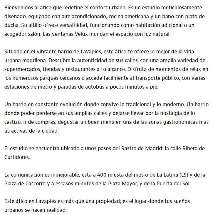 La descripción de la vivienda en el anuncio.