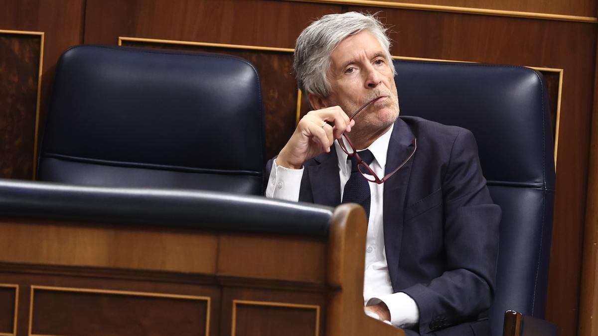 El ministro del Interior, Fernando Grande-Marlaska, durante una sesión plenaria en el Congreso de los Diputados.