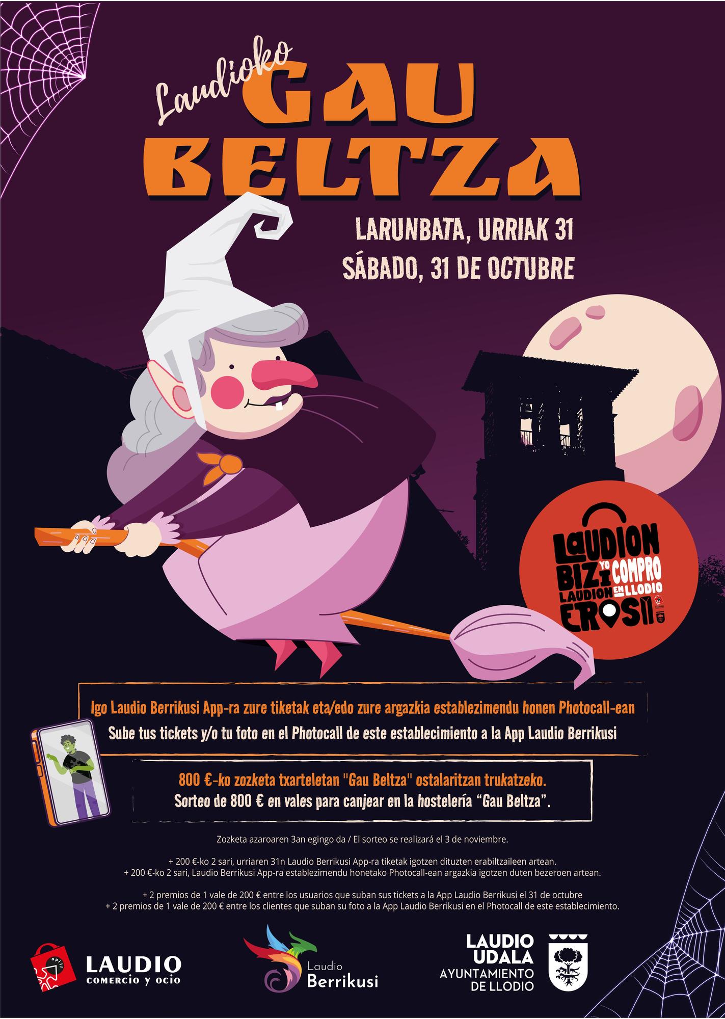 Cartel de las promociones comerciales en Laudio con motivo de la Gau Beltza