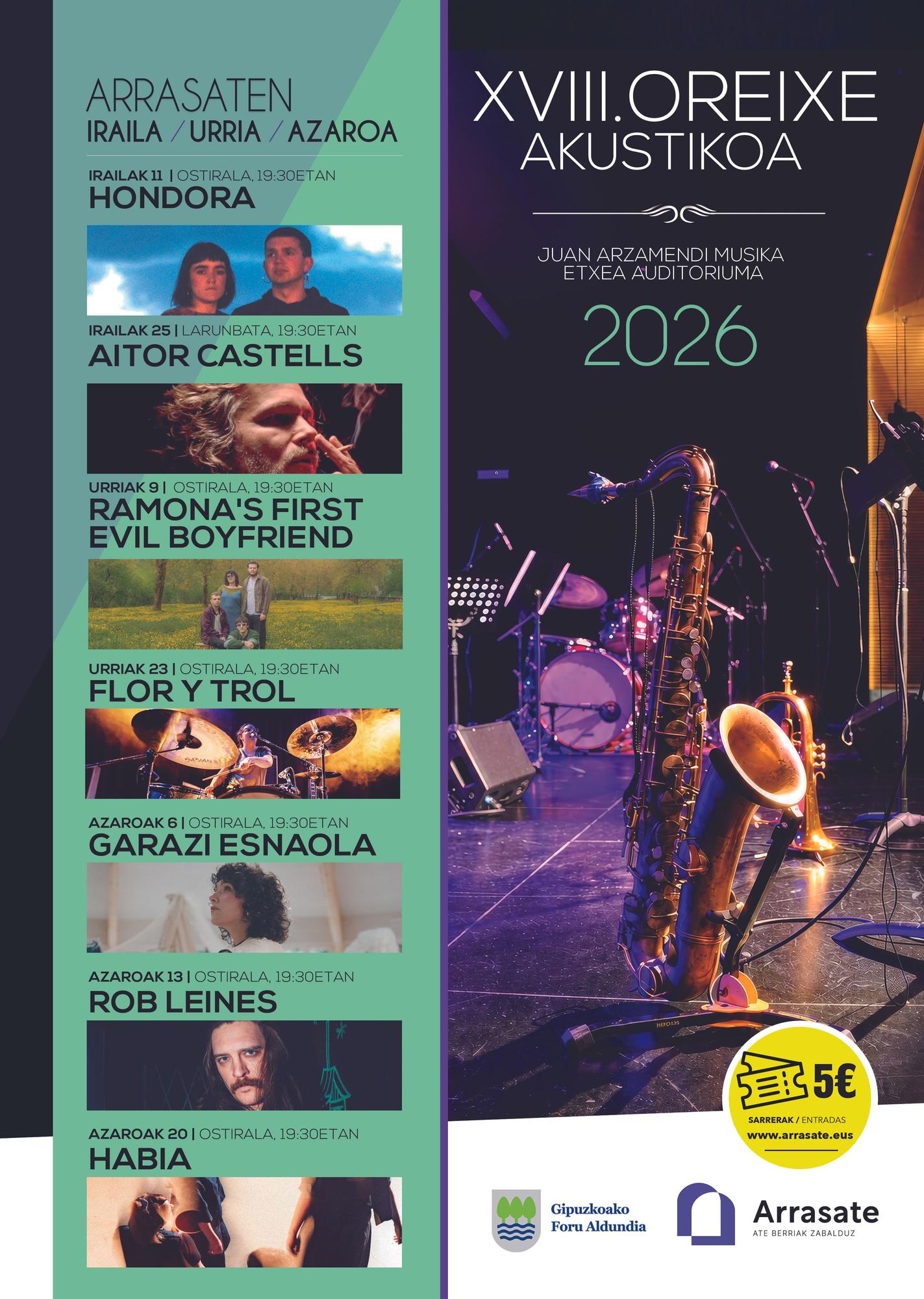 El cartel que anuncia toda la programación de Oreixe Akustikoa.