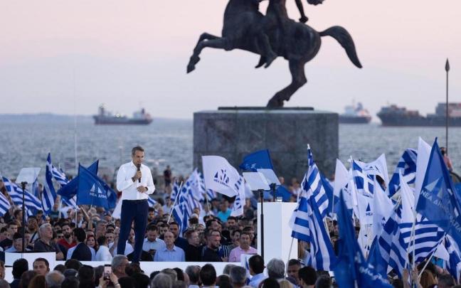 El líder de Nueva Democracia, Kyriakos Mitsotakis, durante un mitin el pasado miércoles.