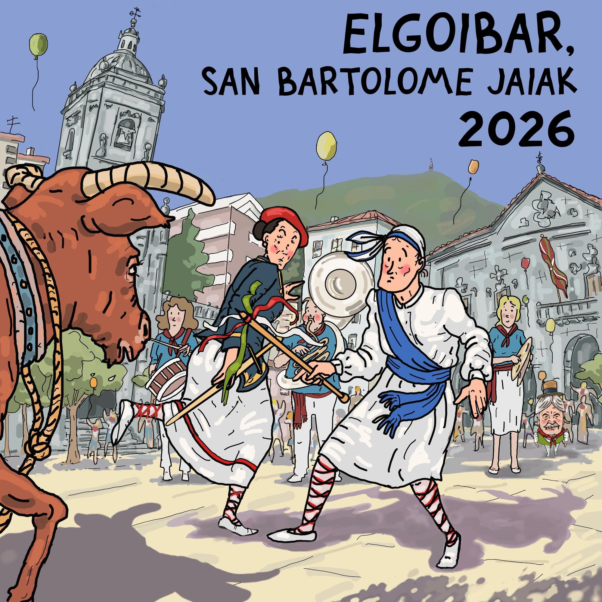 La obra premiada destaca por su colorido y la inclusión de dos elementos destacados de las fiestas de San Bartolome, la danza y la sokamuturra.