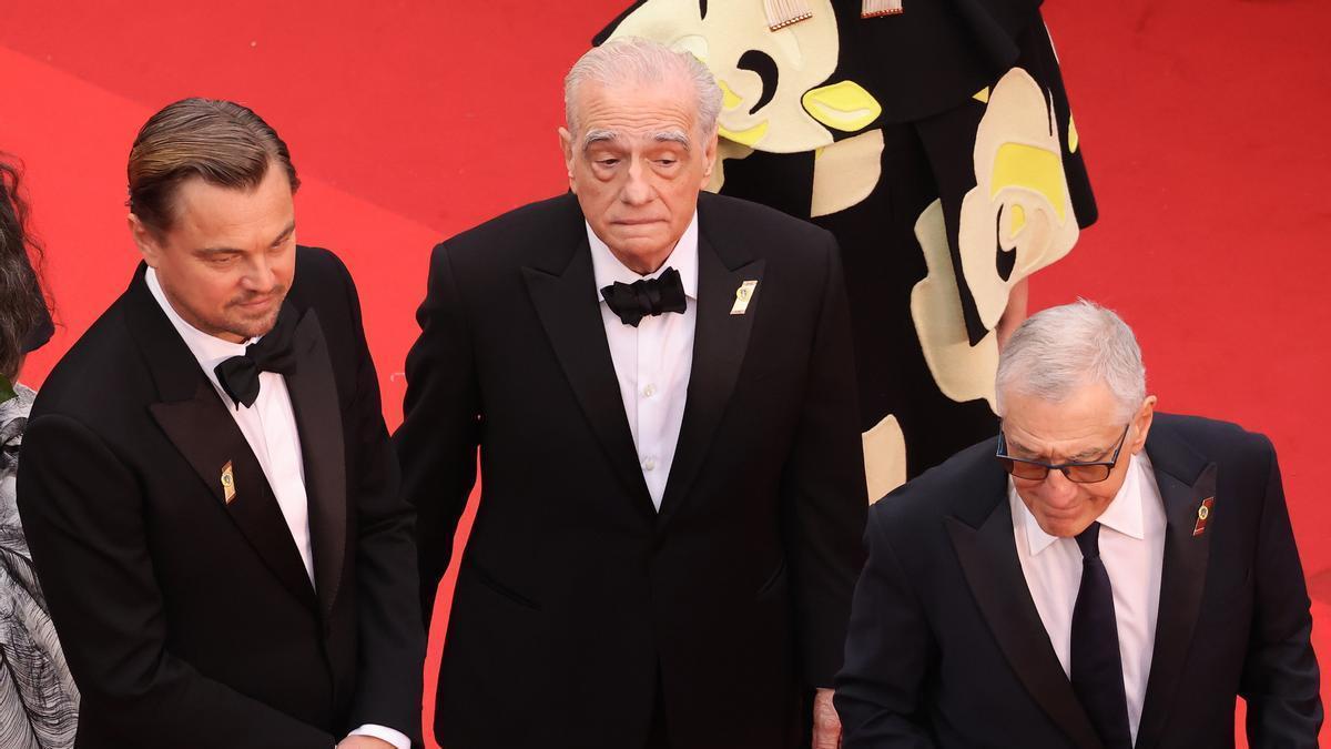 Martin Scorsese junto a Leonardo DiCaprio y Robert De Niro en Cannes.