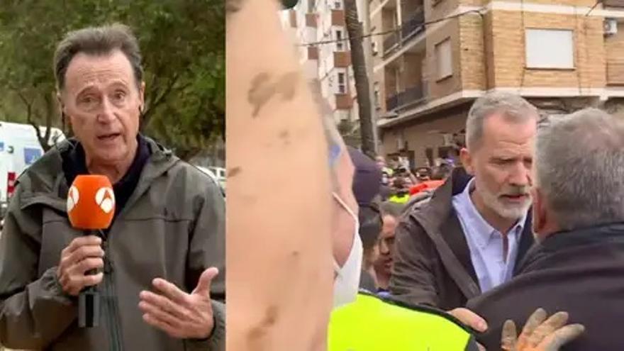 Imagen de la intervención de Matías Prats desde Paiporta durante la visita de los reyes, Pedro Sánchez y Carlos Mazón