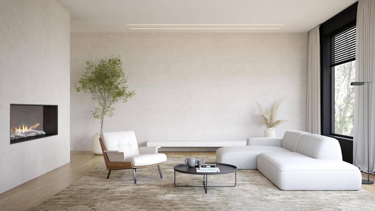 Salón minimalista, moderno y muy luminoso.