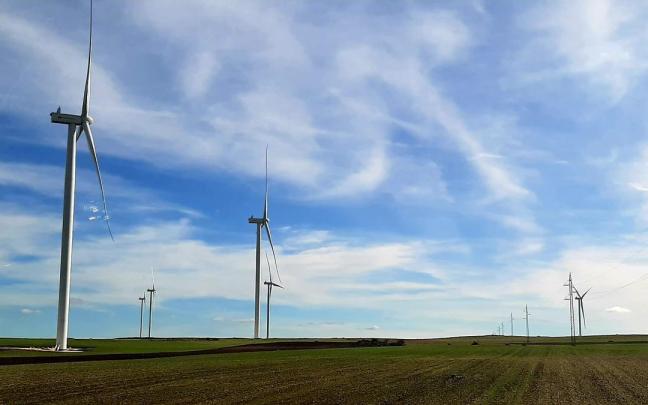 Aerogeneradores en un campo de cultivo