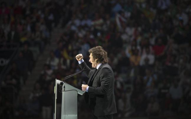 El presidente de Argentina, Javier Milei, durante su intervención el pasado fin de semana en el acto de Vox.