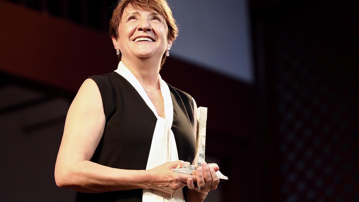 Blanca Portillo recogiendo el Premio Corral de Comedias, el pasado 29 de junio de 2023, en Almagro.