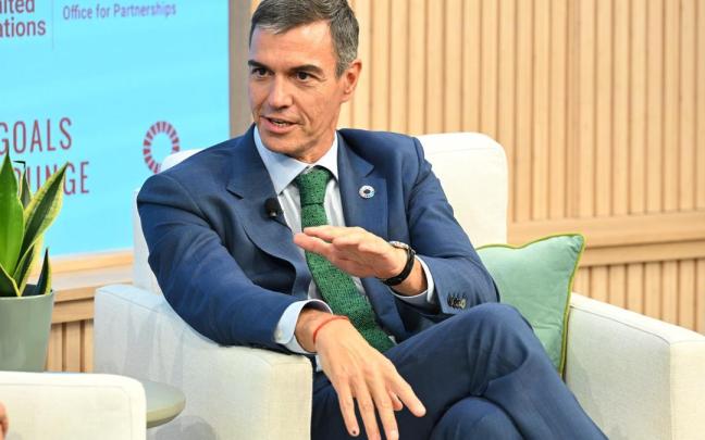 El presidente del Gobierno de España, Pedro Sánchez, en un encuentro acerca de los Objetivos de Desarrollo Sostenible (ODS) de la ONU.