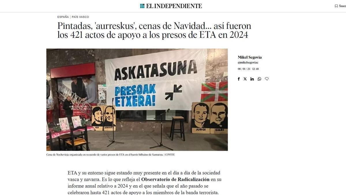 Pintadas, 'aurreskus', cenas de Navidad... así fueron los 421 actos de apoyo a los presos de ETA en 2024