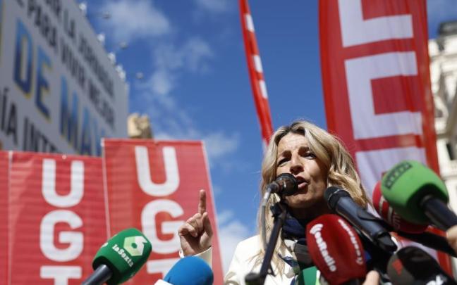 La vicepresidenta segunda y ministra de Trabajo, Yolanda Díaz, en la manifestación por el Primero de mayo en Madrid,