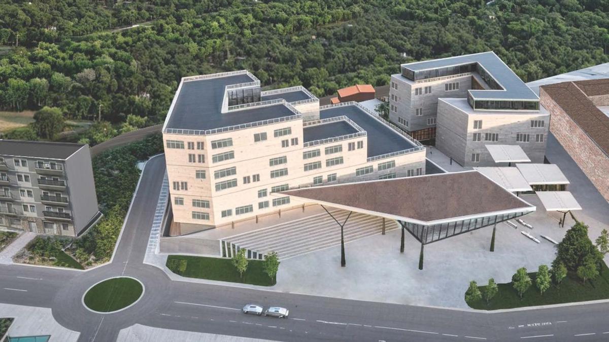 Plaza delantera al bar Túnel con los dos bloques de vivienda social en alquiler que se plantea junto a la estación del barrio Areta