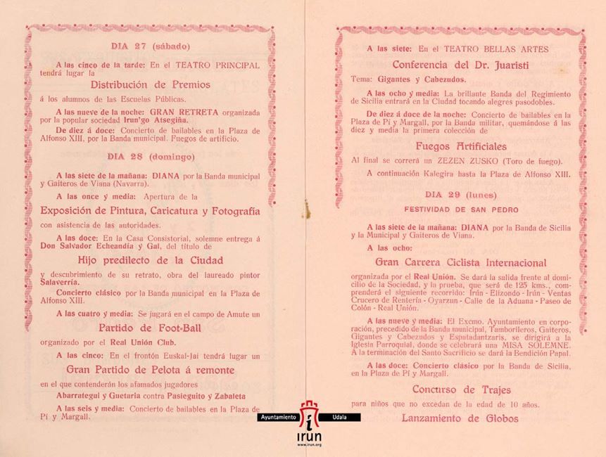 Imagen del programa de fiestas que recoge que la comparsa desfiló en 1925.