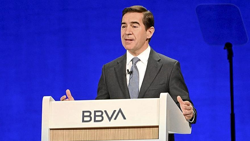 El presidente del BBVA, Carlos Torres, en la última junta de accionistas del banco.