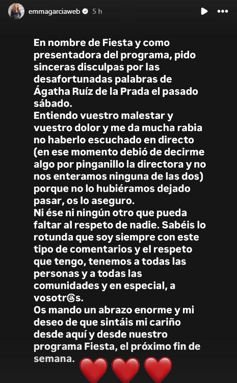 Las palabras de Emma García este lunes.