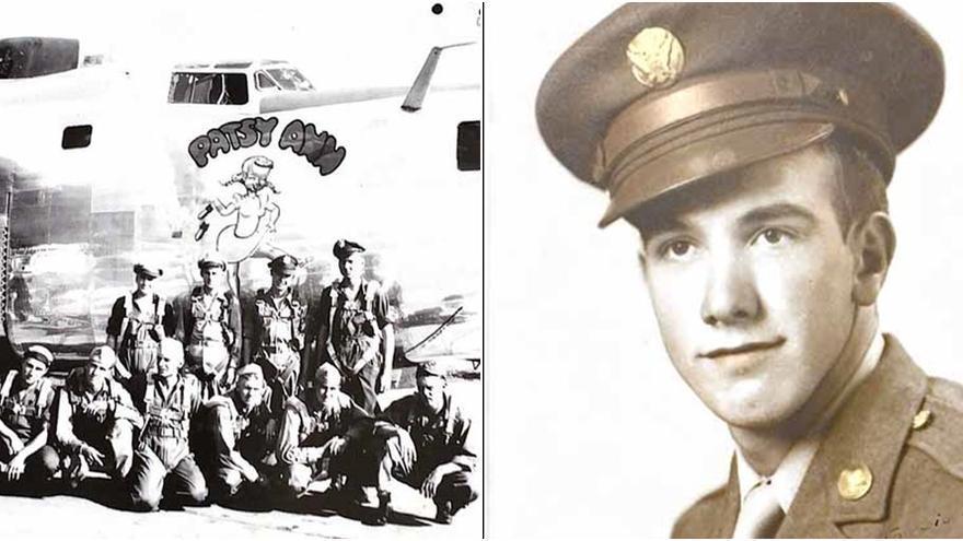 Alfonso Garde Marcilla (segundo por la izquierda en la primera fila), de padres navarros, posa con la tripulaci&oacute;n del B-24 bautizado &lsquo;Patsy Ann&rsquo;, probablemente en Bangor (Maine) antes de volar con destino a Europa. En la imagen de la de