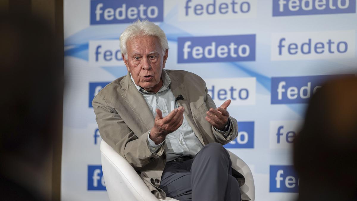Felipe González, durante su comparecencia.