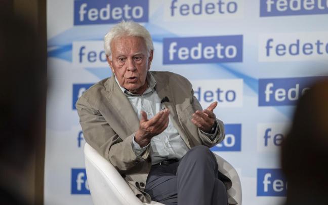 Felipe González, durante su comparecencia.
