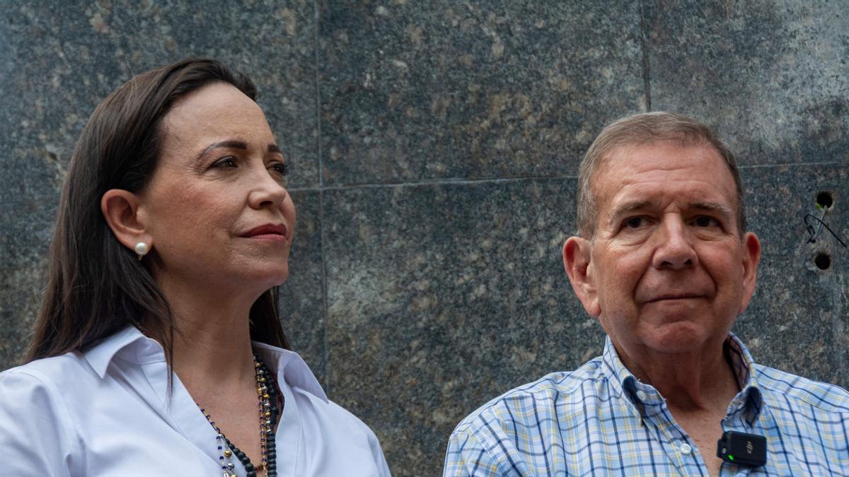 Edmundo González Urrutia y María Corina Machado durante la campaña electoral en Venezuela el pasado mes de julio.