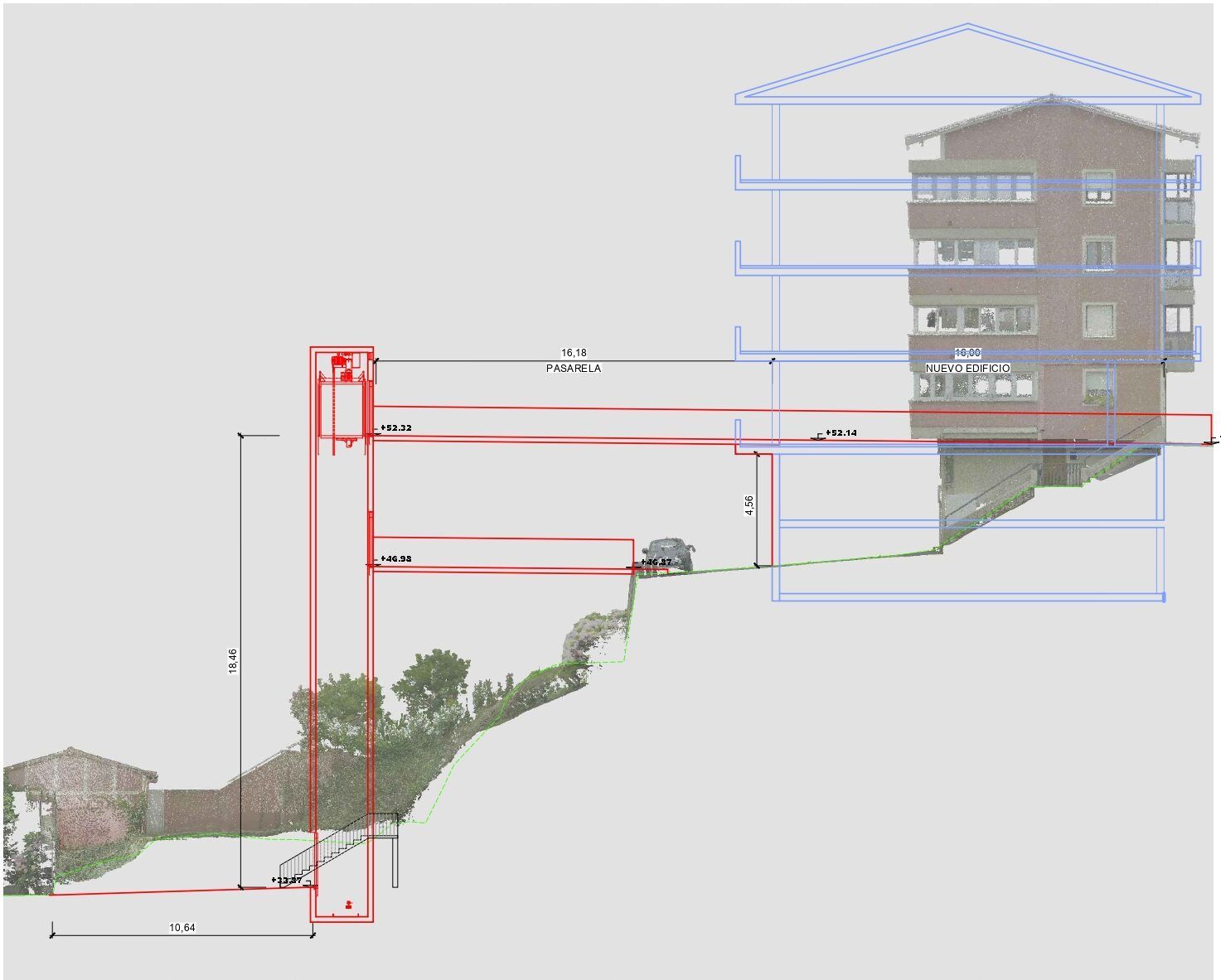 Plano del ascensor nuevo de Getaria.
