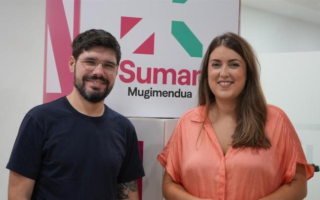 Lander Martínez y Alba García tras la reunión de la dirección nacional de Sumar Mugimendua