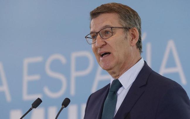Feijóo durante su comparecencia de este jueves. / EFE Feijóo durante su comparecencia de este jueves.
