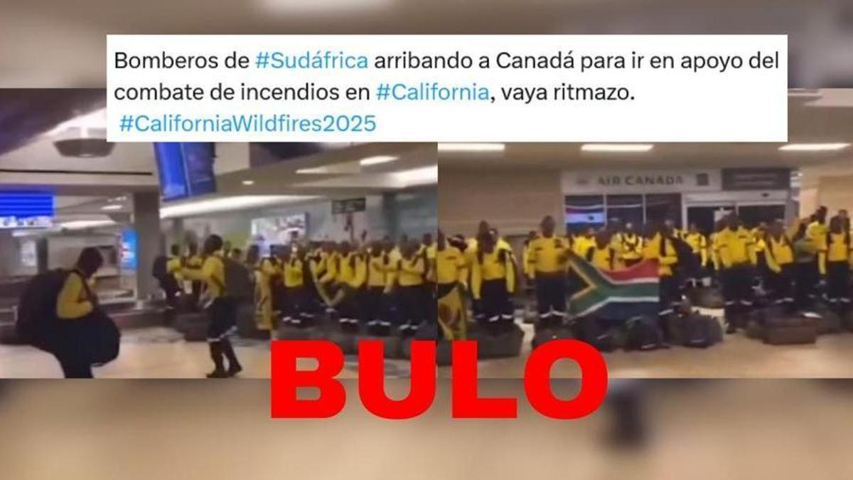 El vídeo de los bomberos de Sudáfrica en un aeropuerto de Canadá para ir a ayudar en los incendios de California es de 2023