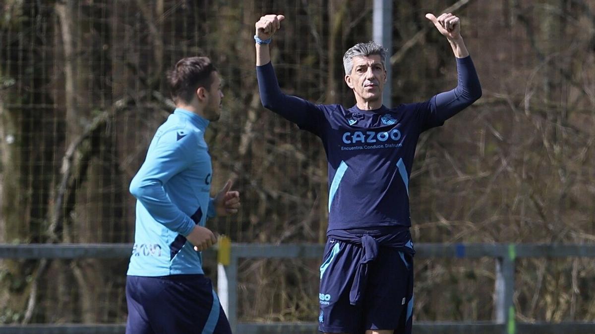 Imanol, durante el entrenamiento de este miércoles previo al partido contra la Roma