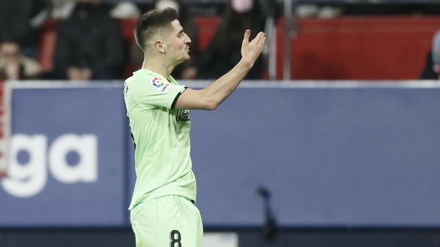 Oihan Sancet celebra un gol en El Sadar