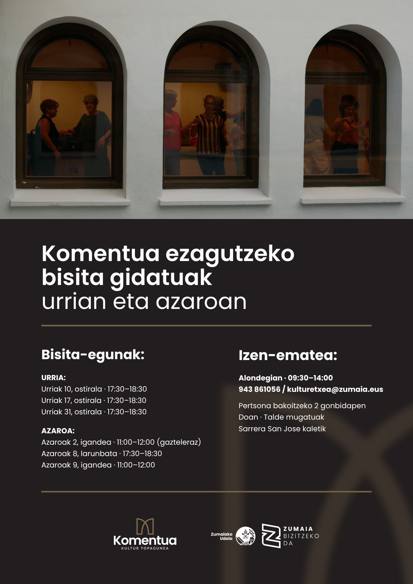 Cartel visitas guiadas al Komentua de Zumaia.