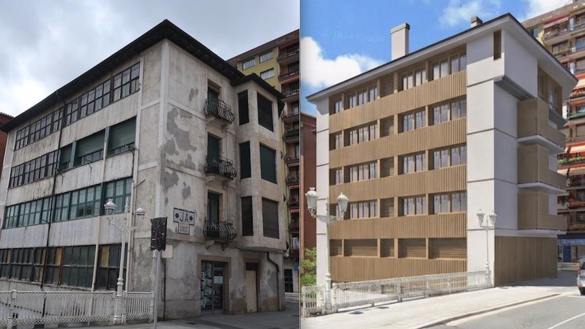 El edificio actual y el nuevo, desde la zona del río.