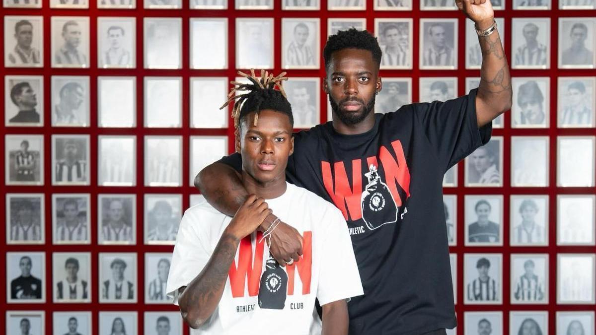 Nico e Iñaki posan en el acto de renovación de Nico Williams