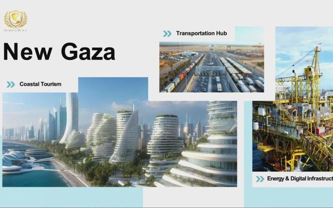 Diapositiva sobre el proyecto en Gaza mostrado por Estados Unidos en Davos.