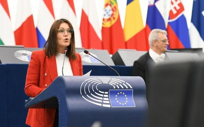 Oihane Agirregoitia, eurodiputada del PNV, en la tribuna de oradores del Parlamento Europeo. / E.P. Oihane Agirregoitia, eurodiputada del PNV, en la tribuna de oradores del Parlamento Europeo.