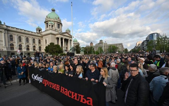 Manifestación contra la violencia en Belgrado.