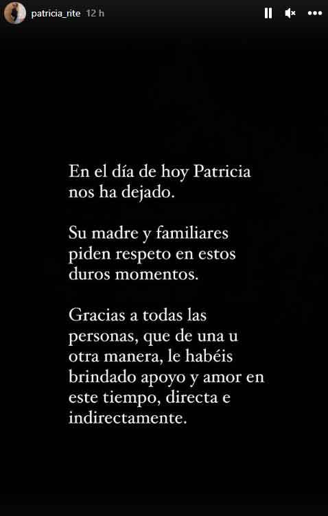 Comunicado de la familia de Patricia Rite.