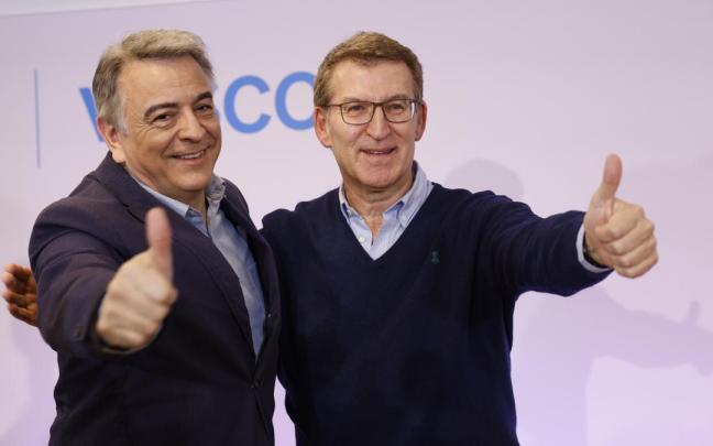 El presidente del PP de la CAV, Javier de Andrés, con el líder de los 'populares' en el Estado, Alberto Núñez Feijóo / Efe El presidente del PP de la CAV, Javier de Andrés, con el líder de los 'populares' en el Estado, Alberto Núñez Feijóo