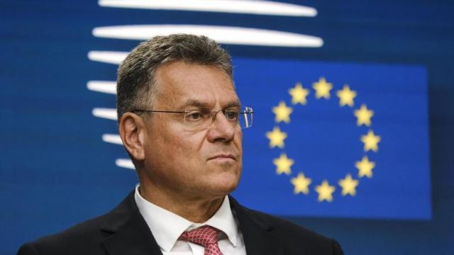 El comisario de Comercio, Maros Sefcovic, en una rueda de prensa en Bruselas. / EP El comisario de Comercio, Maros Sefcovic, en una rueda de prensa en Bruselas.