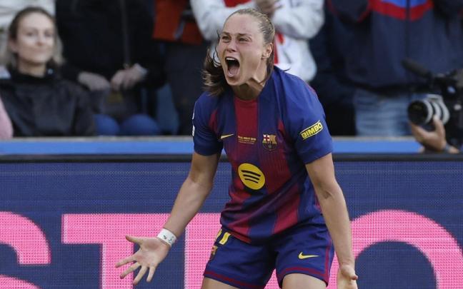 La delantera del FC Barcelona Ewa Pajor, celebrando uno de los goles de su equipo.