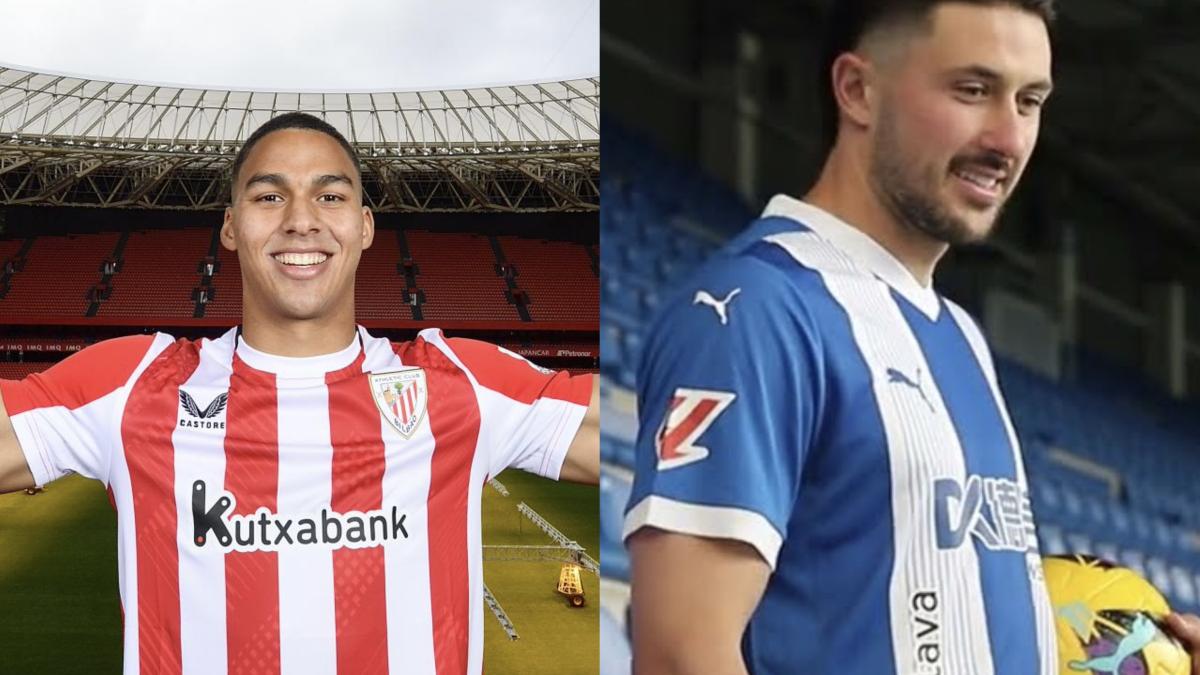 Maroan Sannadi posando con la camiseta del Athletic y Facundo Garcés con la del Deportivo Alavés. Fotos: Athletic Club y Deportivo Alavés