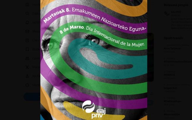 El PNV ha difundido este viernes una declaración con motivo de la conmemoración este viernes el Día Internacional de las Mujeres.