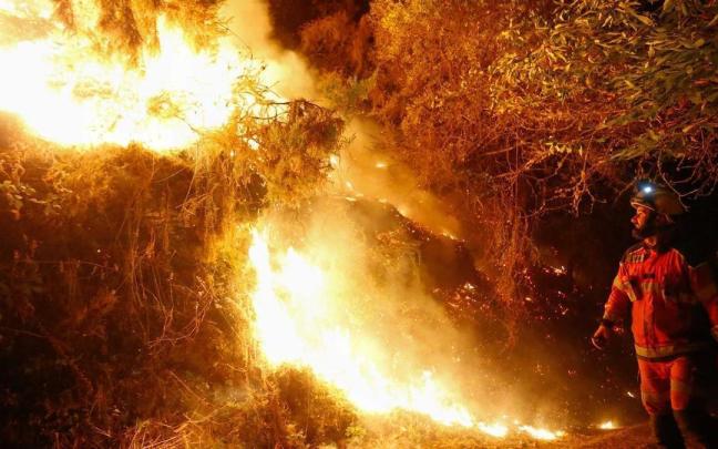 Un bombero trabaja en la extinción de uno de los incendios forestales del pasado mes de agosto, en A Pobra de Brollón (Lugo).