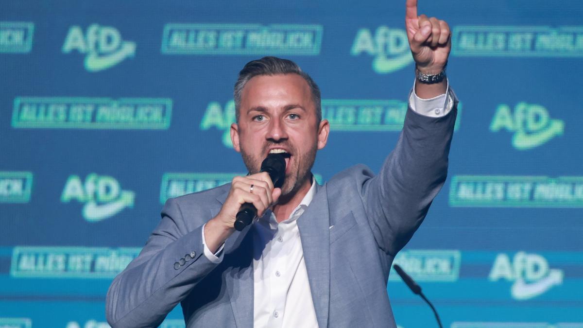 Ulrich Seigmund, en el cierre de campaña de su partido, AfD
