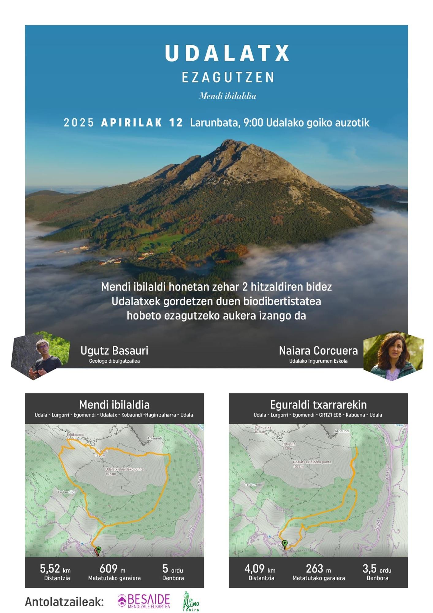 Cartel que anuncia la marcha montañera para conocer la biodiversidad que encierra Udalatx.