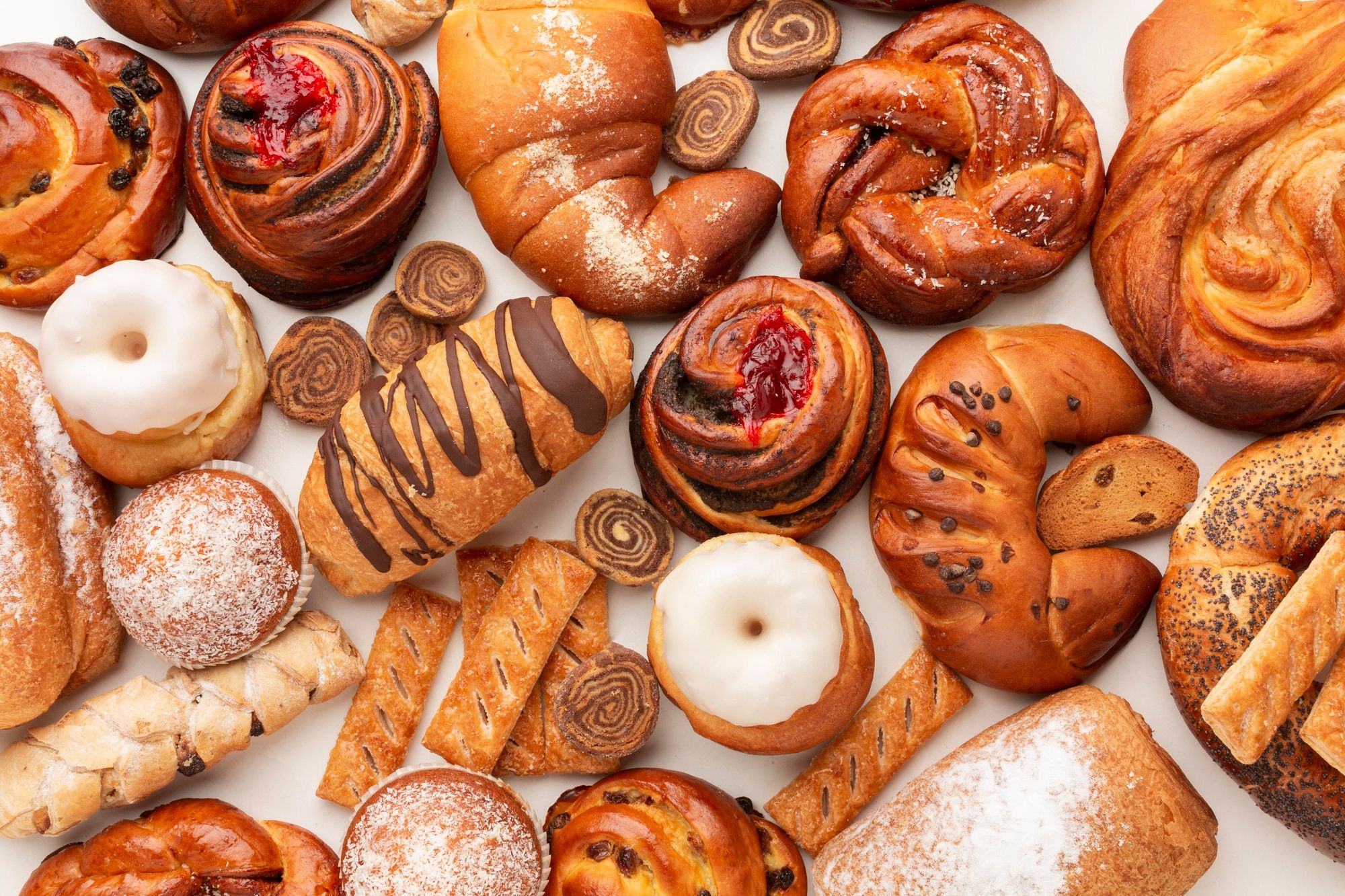 Apetecibles piezas de bollería ricas en grasas saturadas.