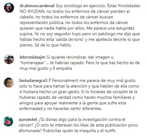 Mas reacciones críticas a su post.