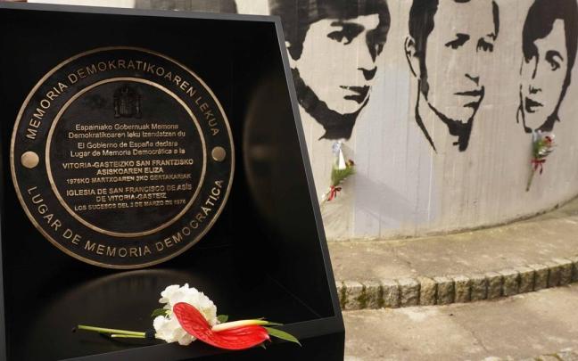 Acto de descubrimiento de la placa que declara la iglesia de San Francisco de Asís de Vitoria-Gasteiz como 'Lugar de Memoria Democrática'
