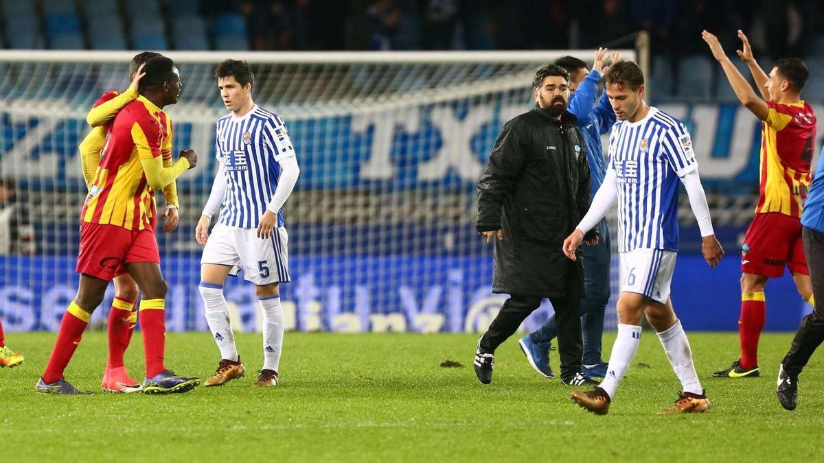 Zubeldia y Canales lamentan en 2017 la eliminación copera a manos del Lleida, tras el 0-1 de la ida en Catalunya. Real Sociedad